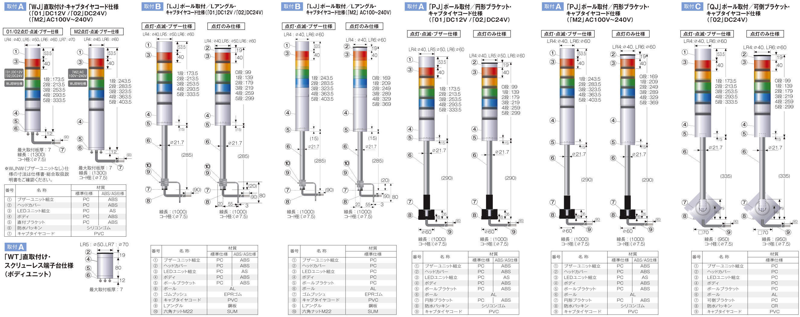 パトライト シグナルタワー 積層信号灯ＬＲシリーズ LR6-4M2WJBW-RYGB